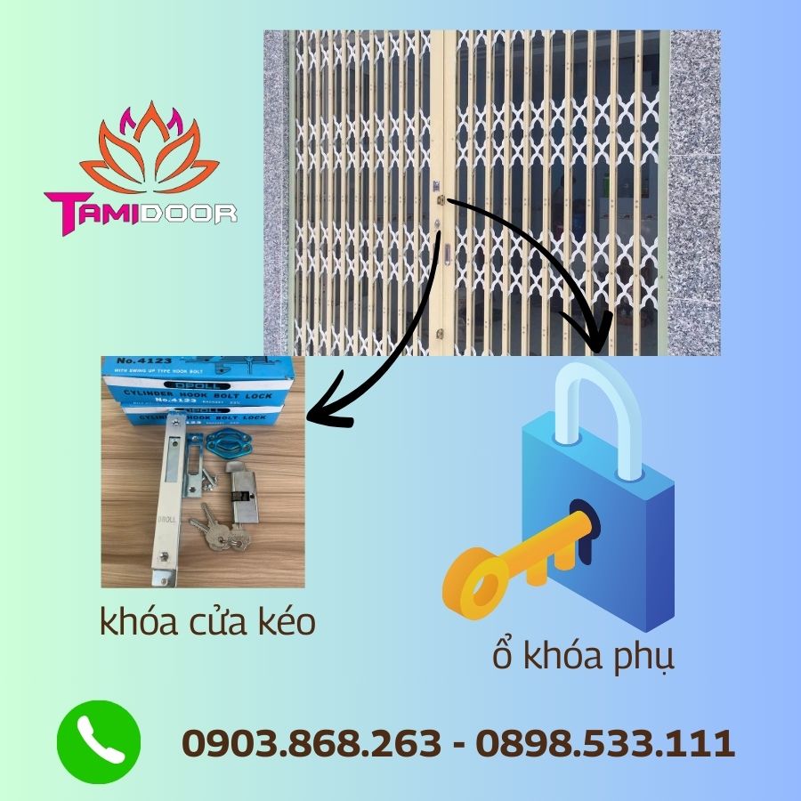 Ổ Khóa Cửa Kéo Đài Loan Kết Hợp Khóa Phụ